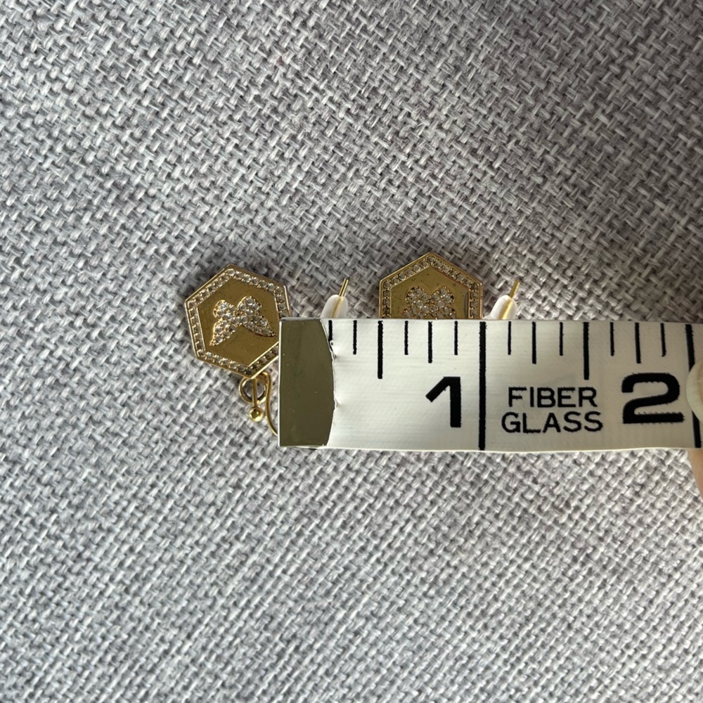Gold Hexagon Butterfly Earrings with Crystal Accents | Butterfly Dangle Jewelry - Picture 3 of 3